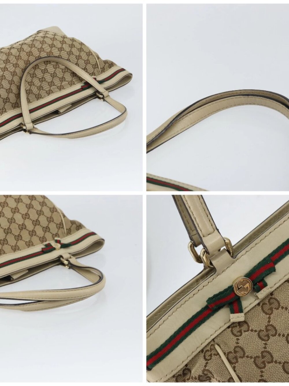 GUCCI GG Canvas Web Sherry Line Mayfair Tote Bag Beige Red 257061 Auth ep12533 - Picture 16 of 16